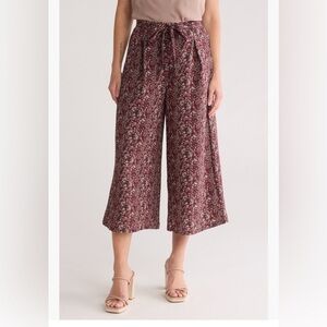 NWT Bobeau Tie Waist Pleated Crop Wide Leg Pant